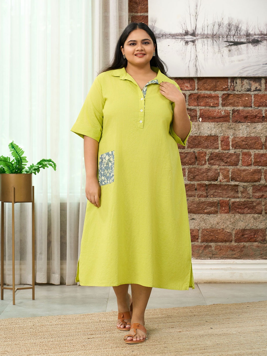 

NANGALIA RUCHIRA Women Sorbet Kantha Midi Dress, Lime green