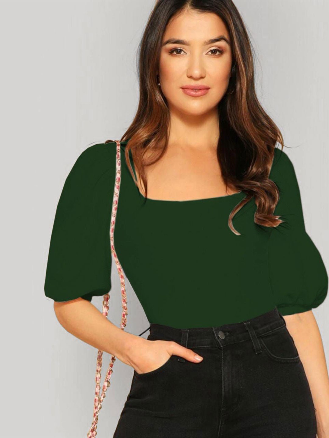 

Dream Beauty Fashion Square Neck Regular Top, Green