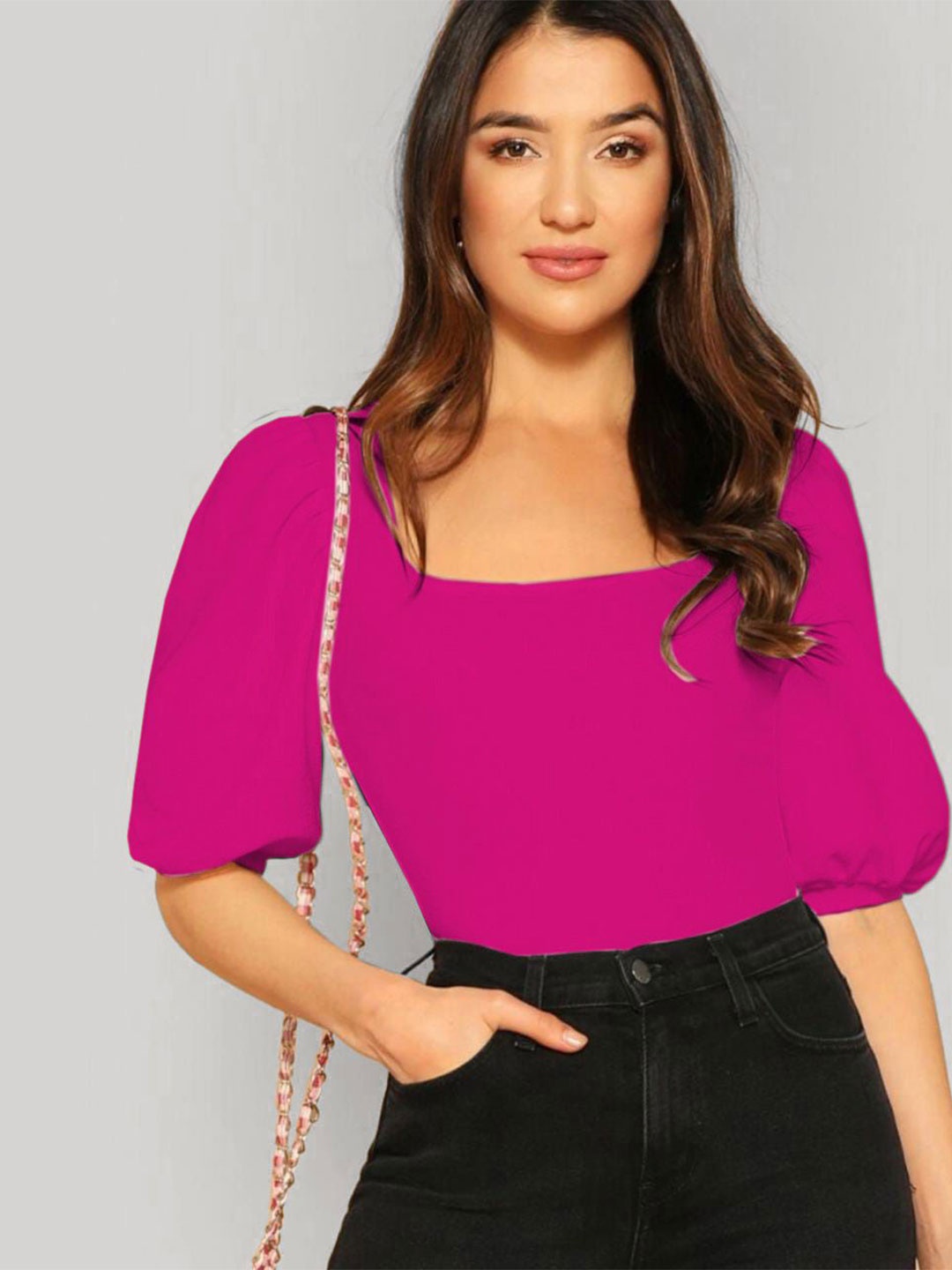 

Dream Beauty Fashion Women Puff Sleeve Top, Pink