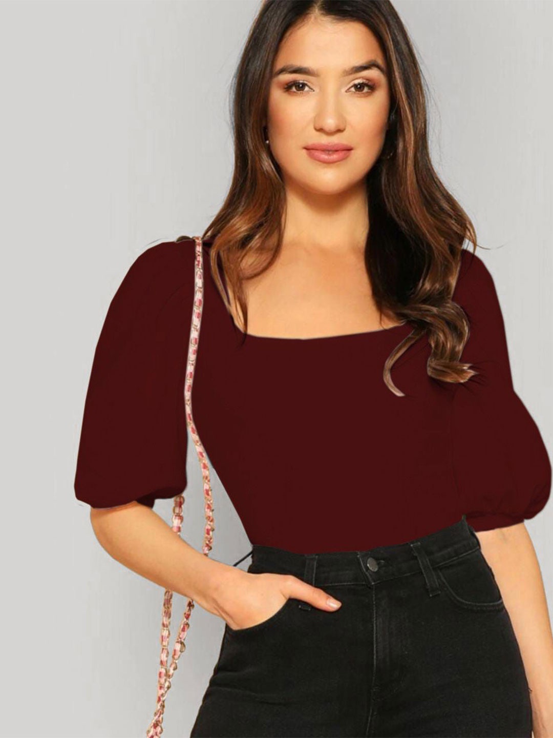 

Dream Beauty Fashion Square Neck Regular Top, Maroon