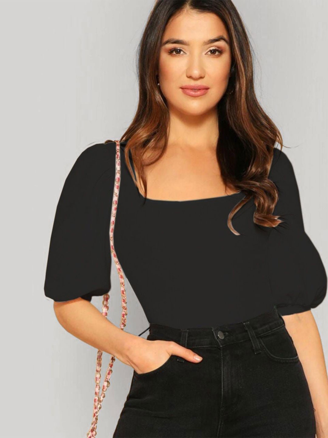 

Dream Beauty Fashion Square Neck Regular Top, Black