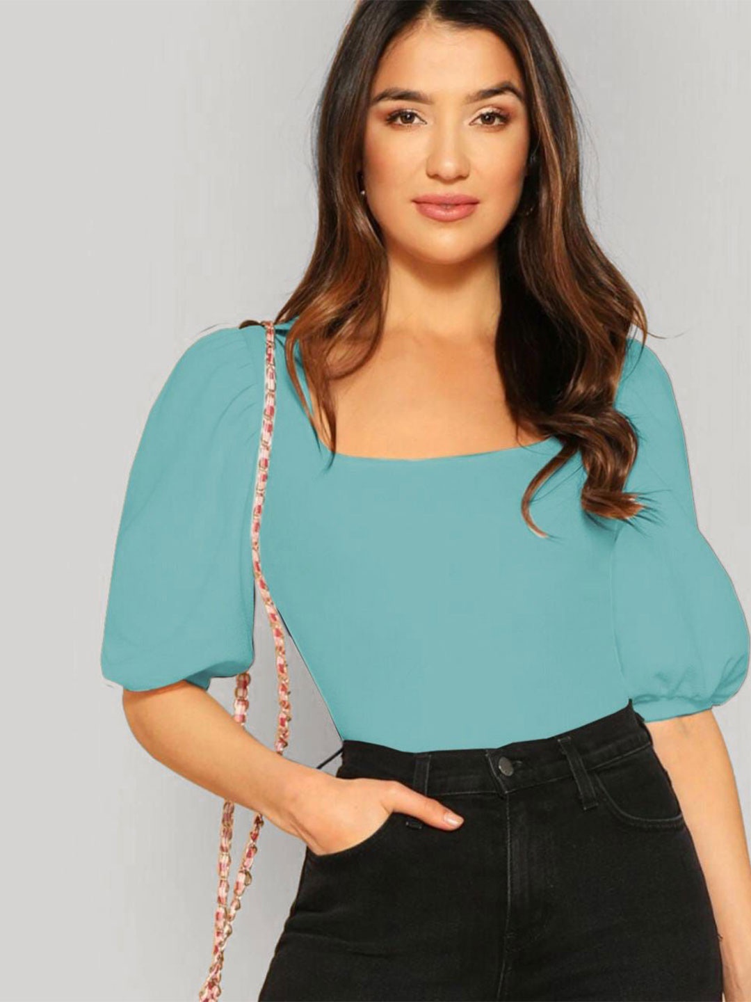 

Dream Beauty Fashion Women Square Neck Regular Top, Teal