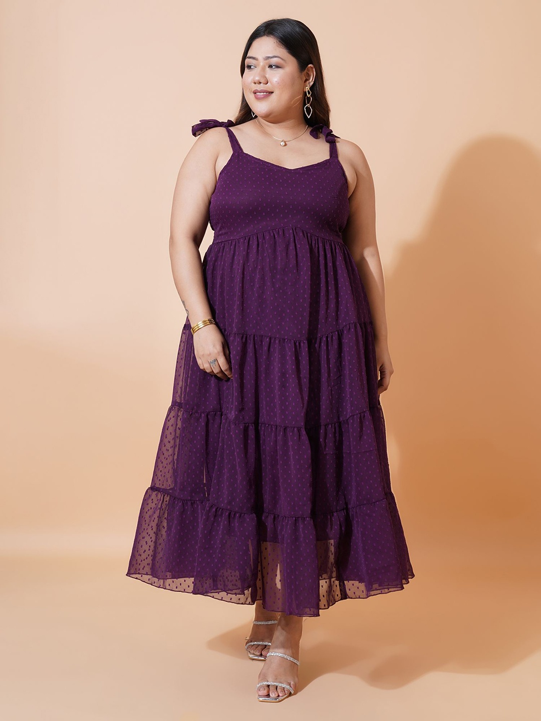 

U&F Beyond Women Self Design Fit & Flare Maxi Dress, Purple
