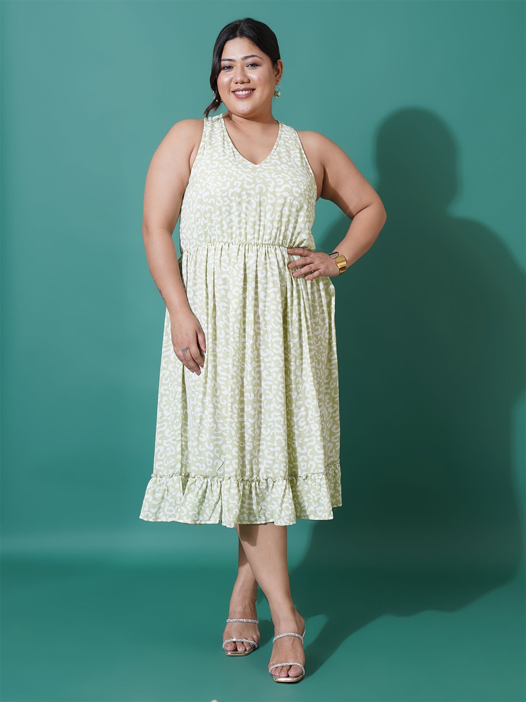 

U&F Beyond Plus Size Printed Fit & Flare Dress, Green