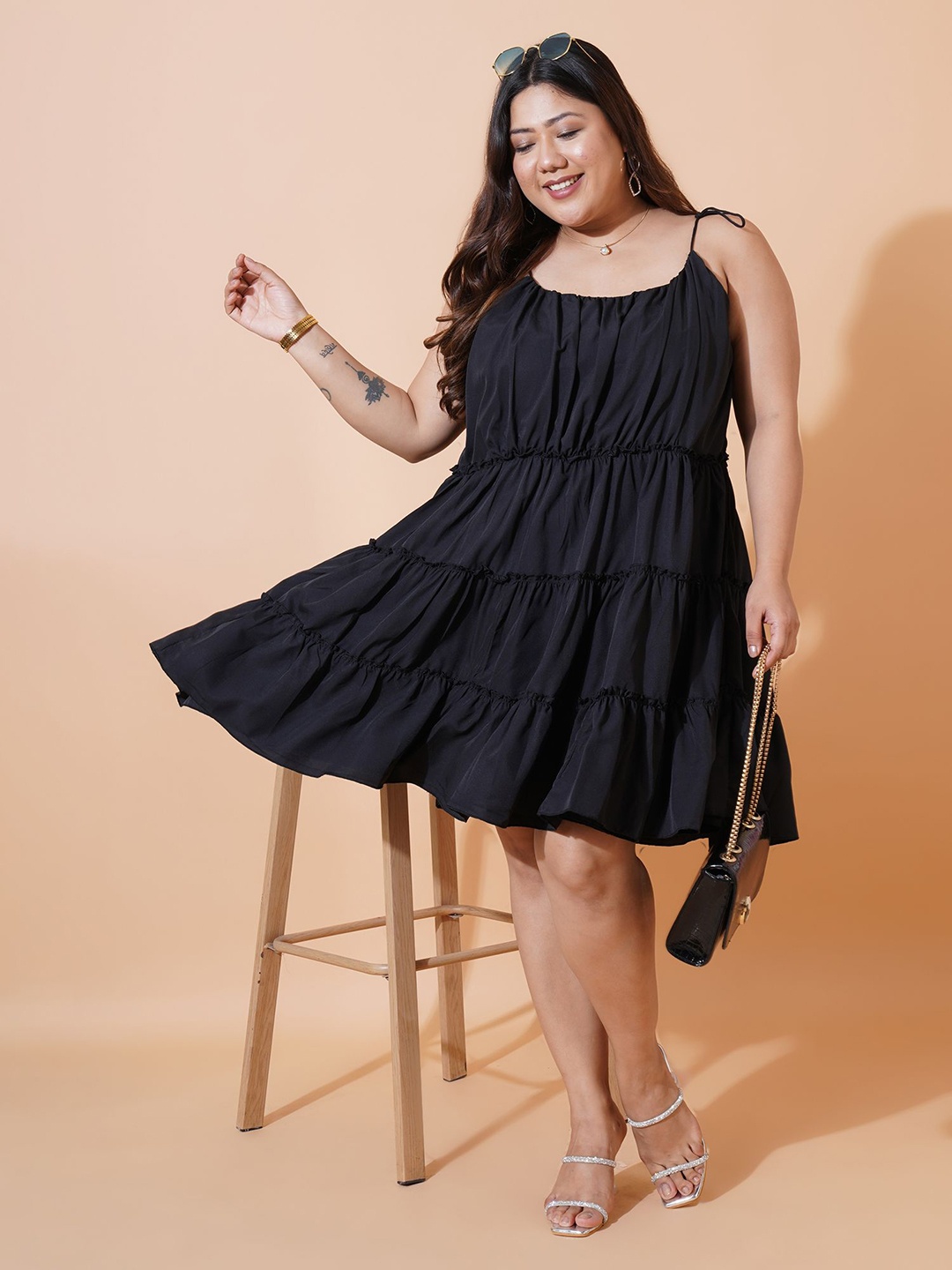 

U&F Beyond Women Plus Size Crepe A-Line Dress, Black