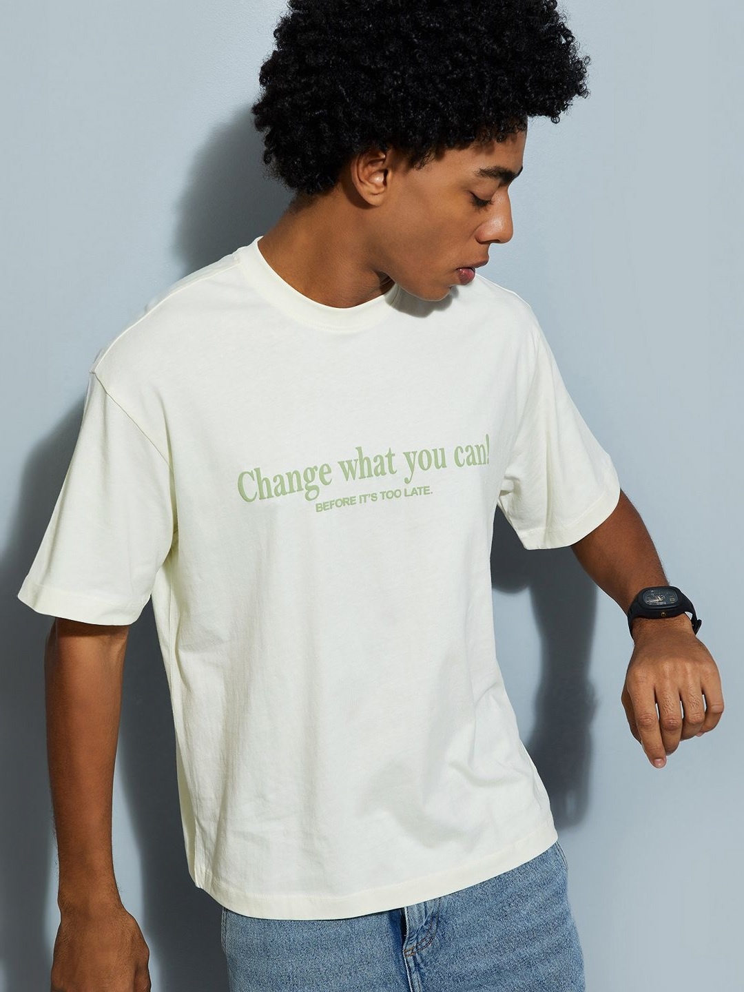 

MAX URB_N Men Printed Oversized T-shirt, White