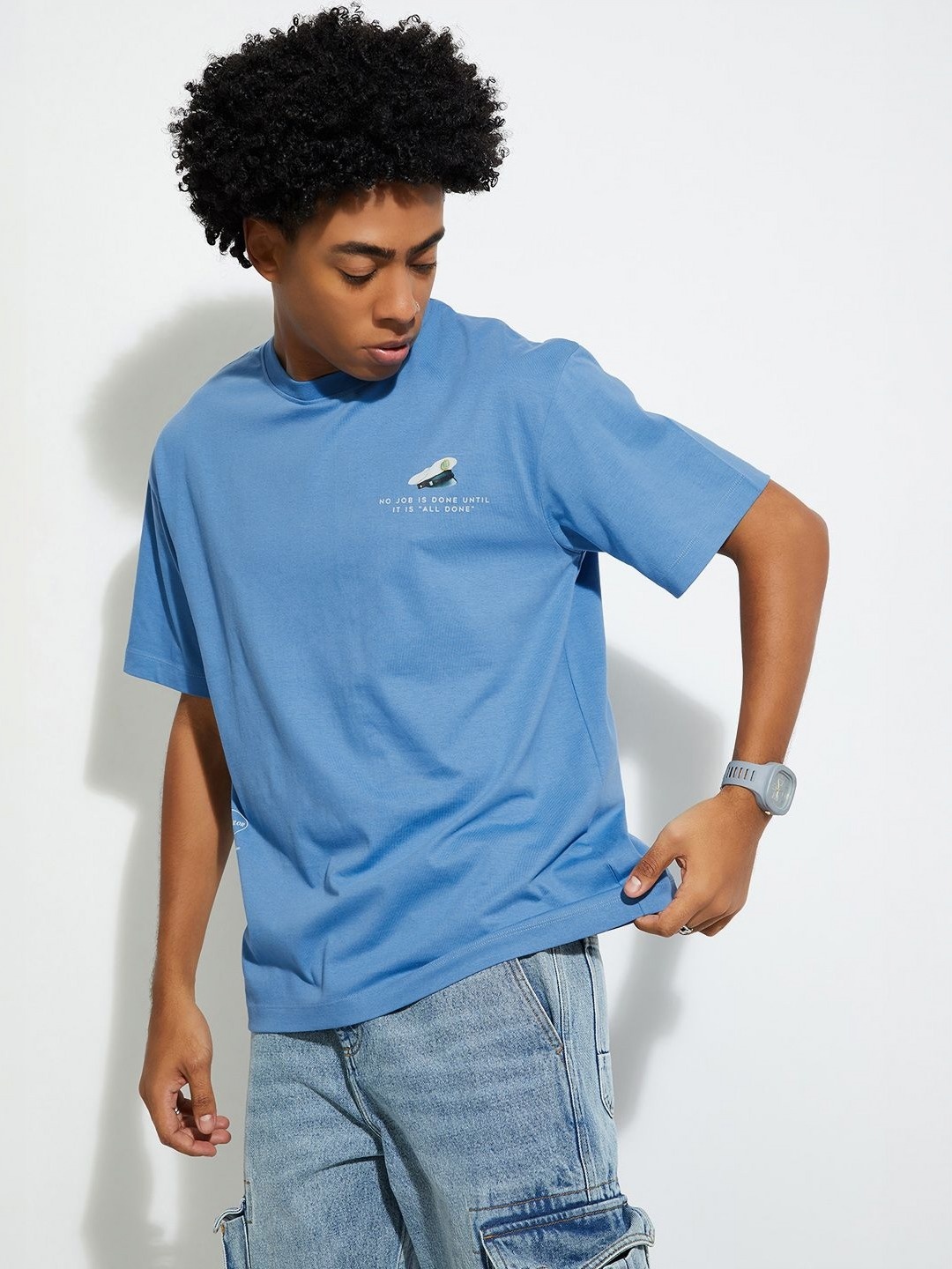 

MAX URB_N Men Oversized Back Printed T-shirt, Blue