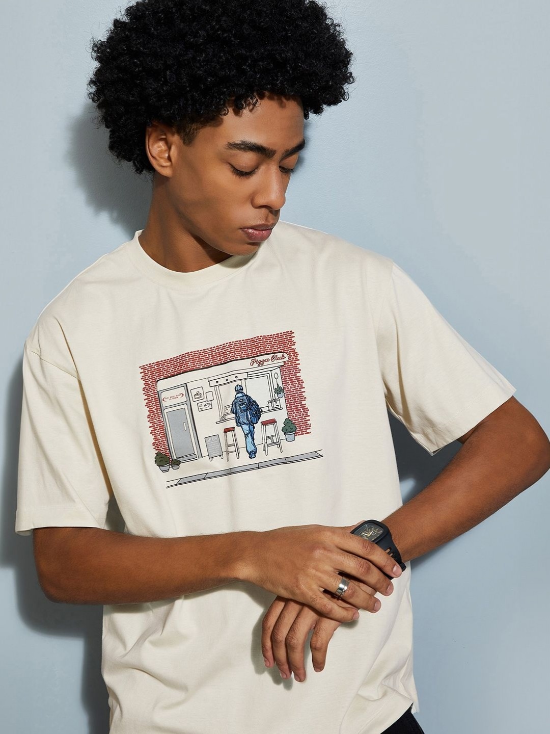 MAX URB_N Men Printed Oversized T-shirt, Beige