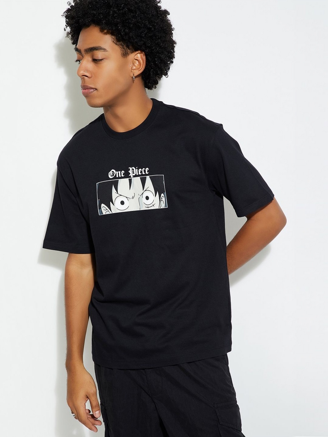 MAX URB_N Men One Piece Print Oversized T-shirt, Black