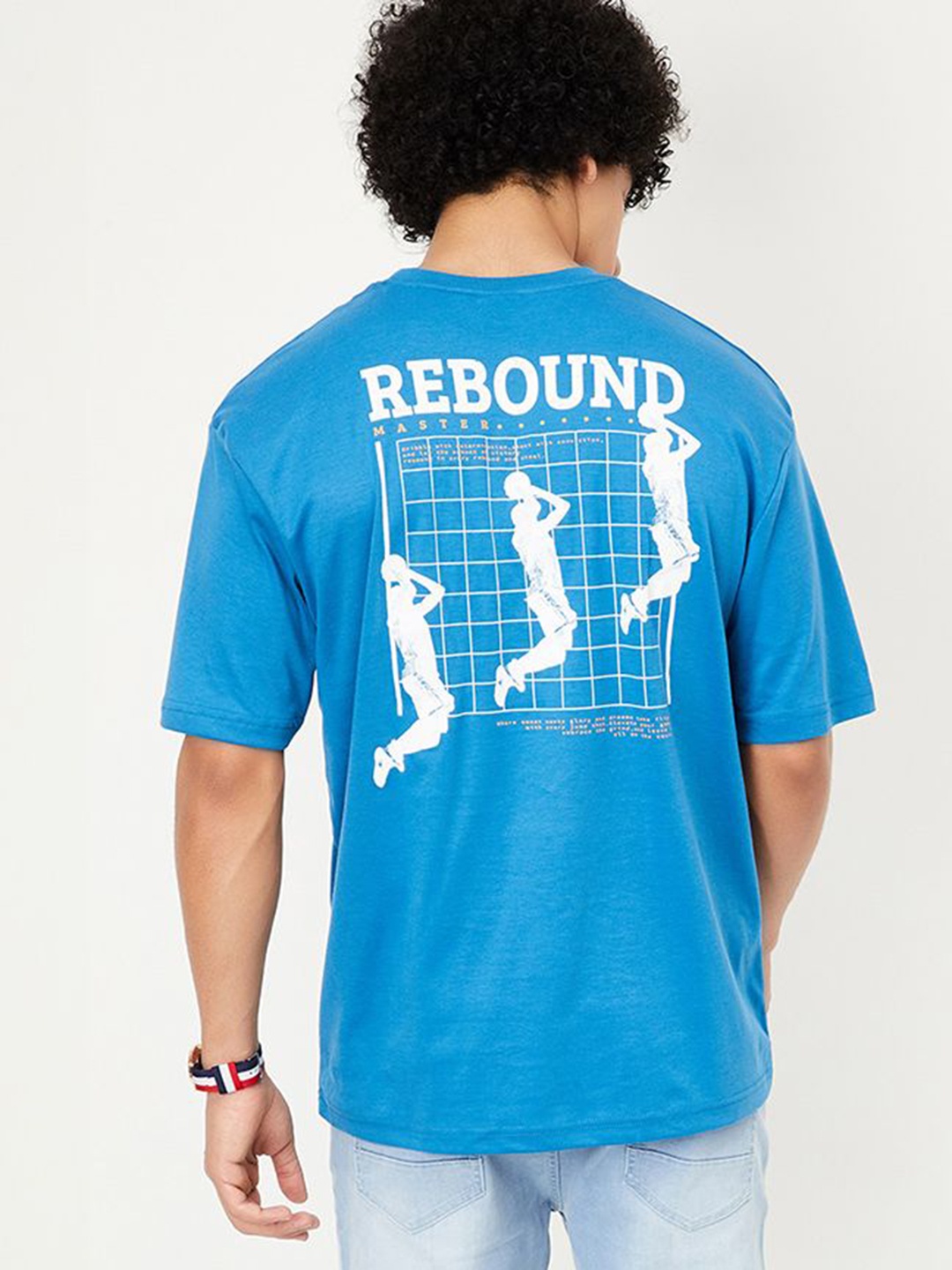 

max Men Typography Printed Round Neck Cotton Oversized T-shirt, Blue