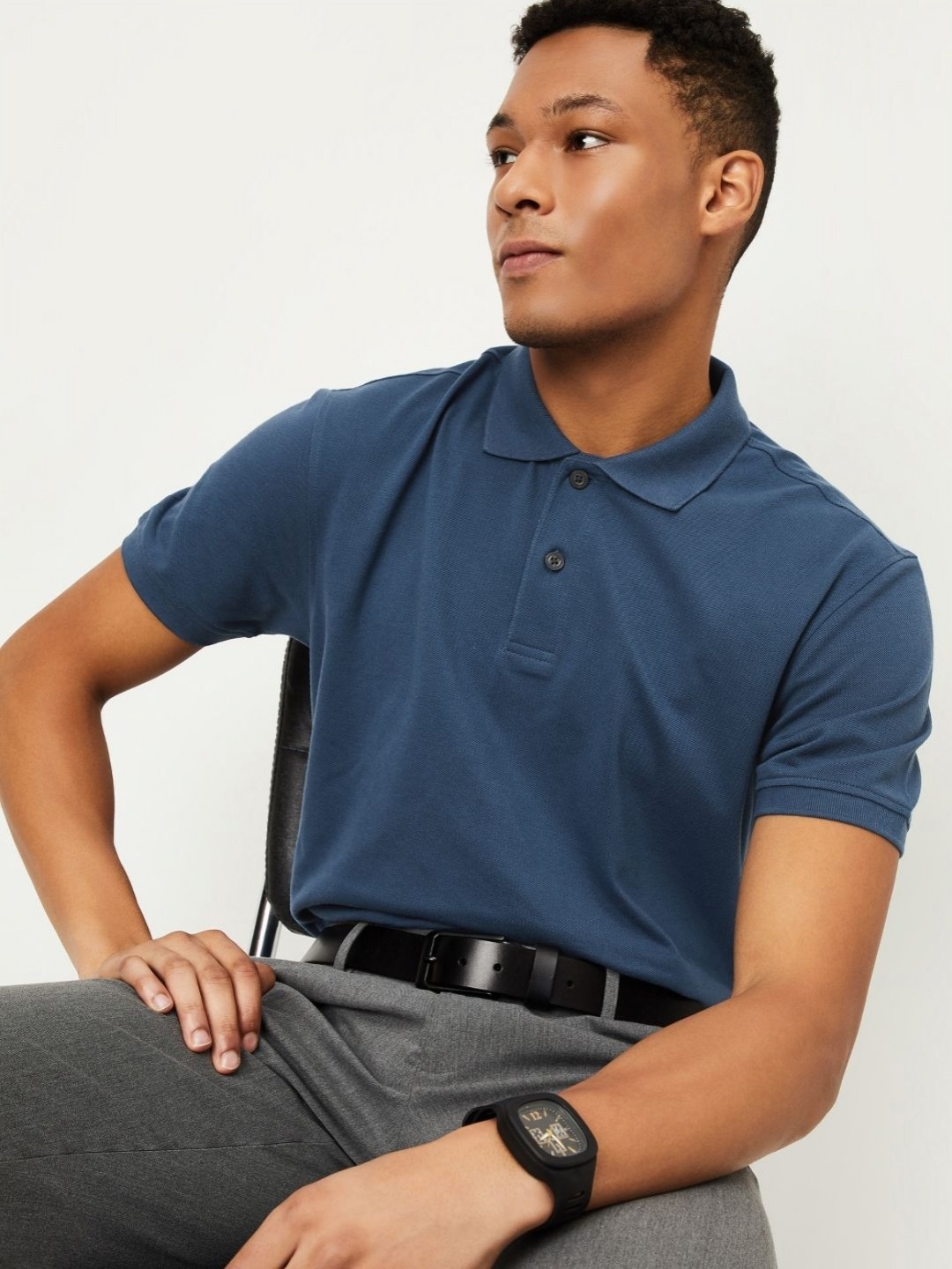 

max Men Solid Polo Collar Cotton T-shirt, Teal