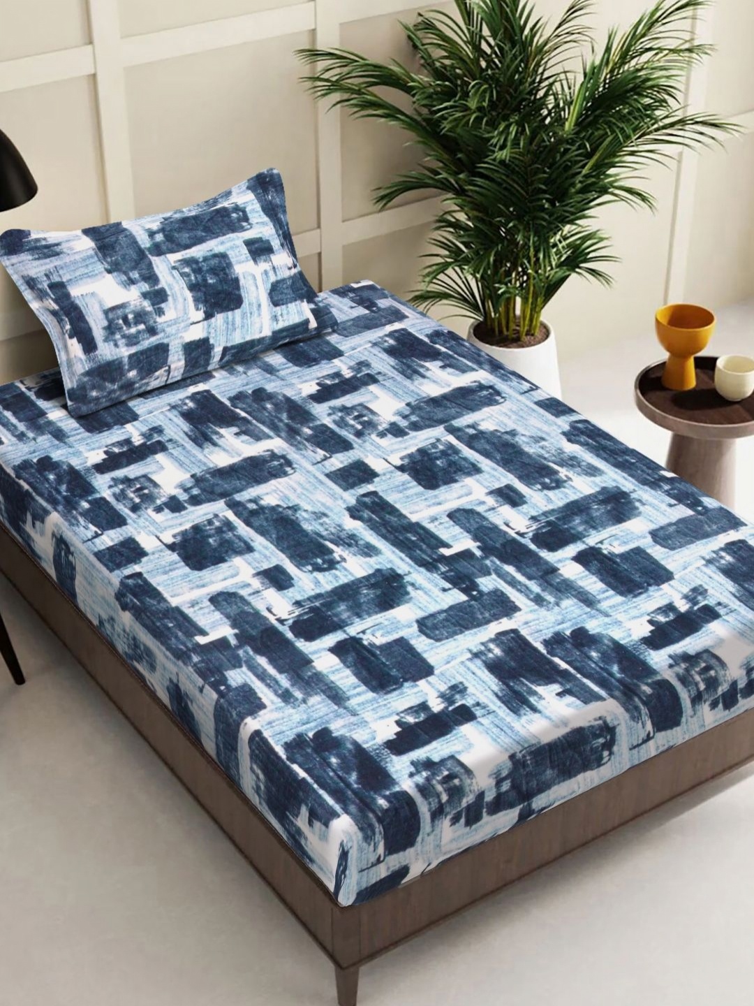 

FABINALIV Blue & White 300 TC Wool Single Bedsheet Set 2.20 m x 1.50 m