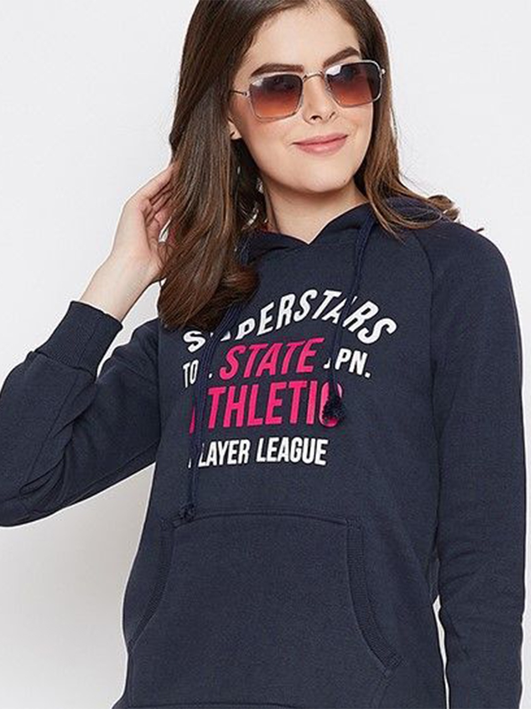 

Austin wood Women Printed Hooded Sweatshirt, Navy blue