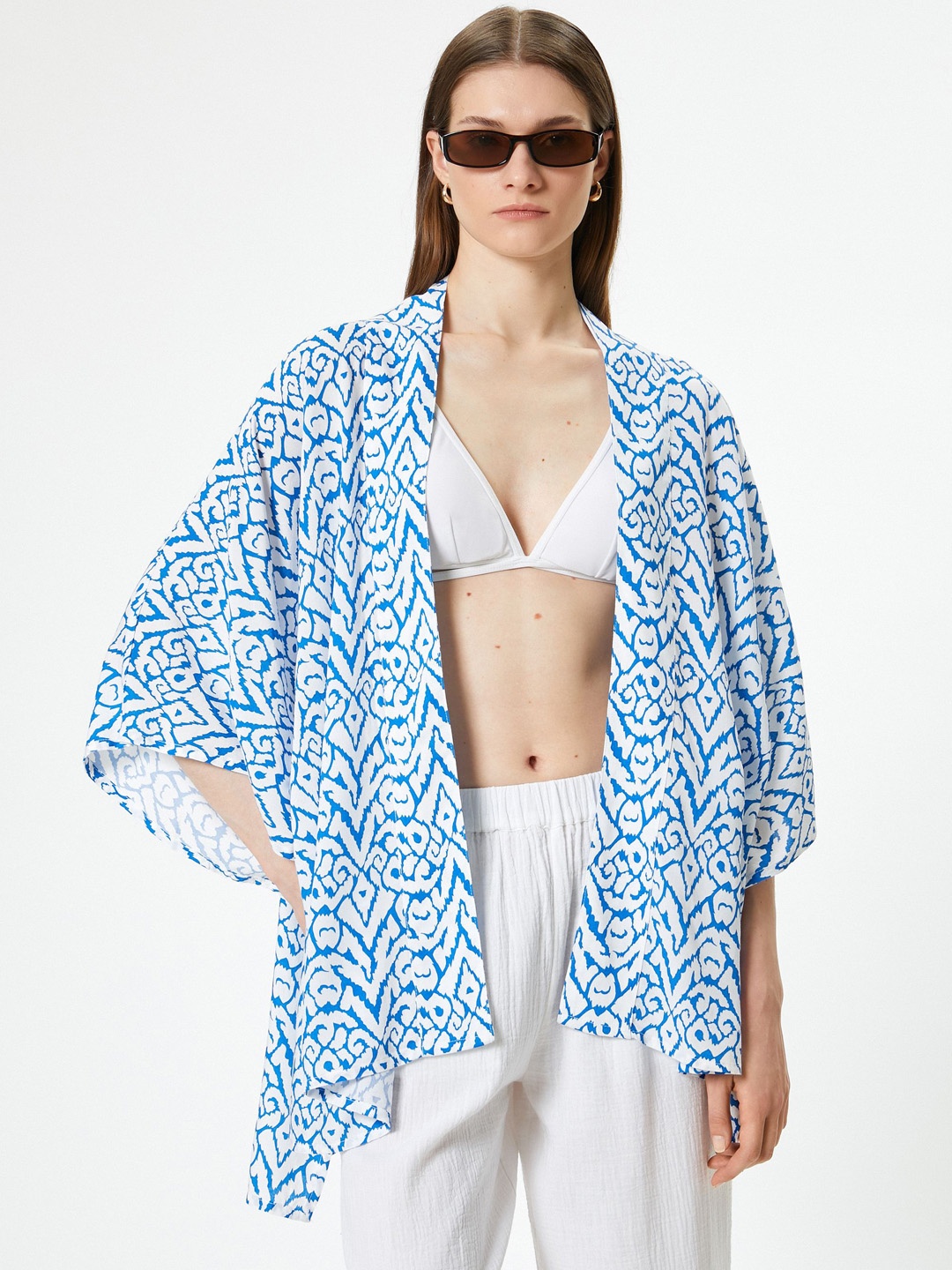 

Koton Geometric Printed Open Front Shrug, Blue