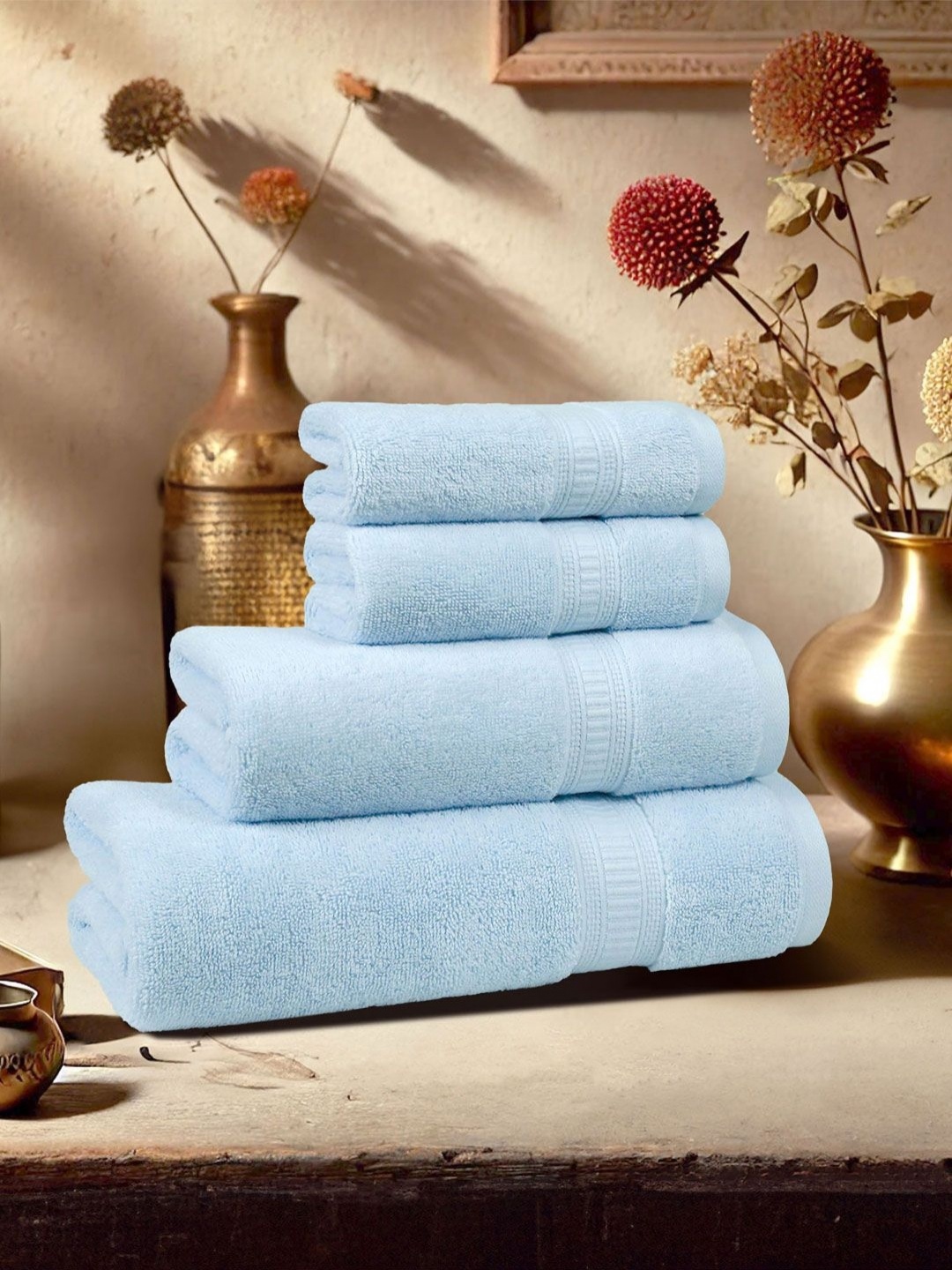 

MYTRIDENT Blue 4 Pieces Pure Cotton 500 GSM Towel Set