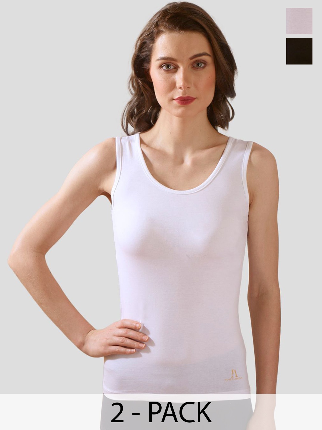 

inner amour Pack Of 2 Pure Cotton Camisoles, White