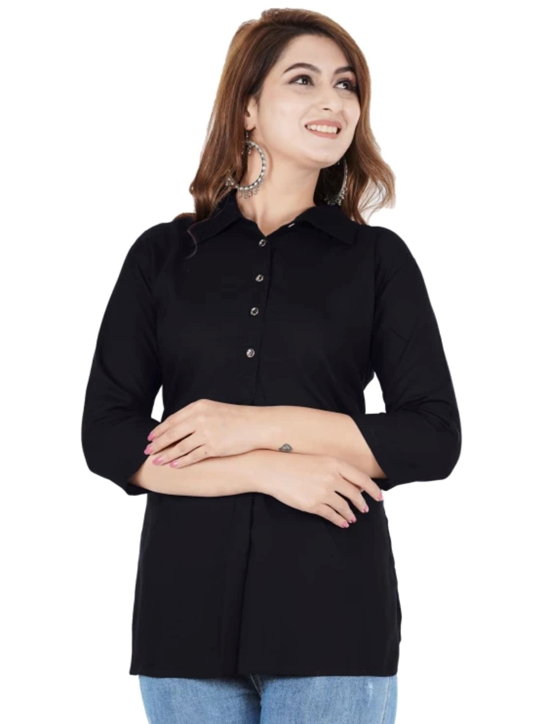 

Brijam Women Mandarin Collar Top, Black