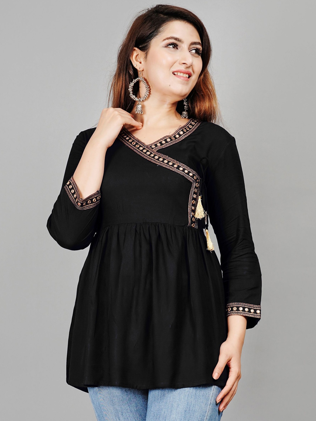

Brijam Women Mandarin Collar Top, Black