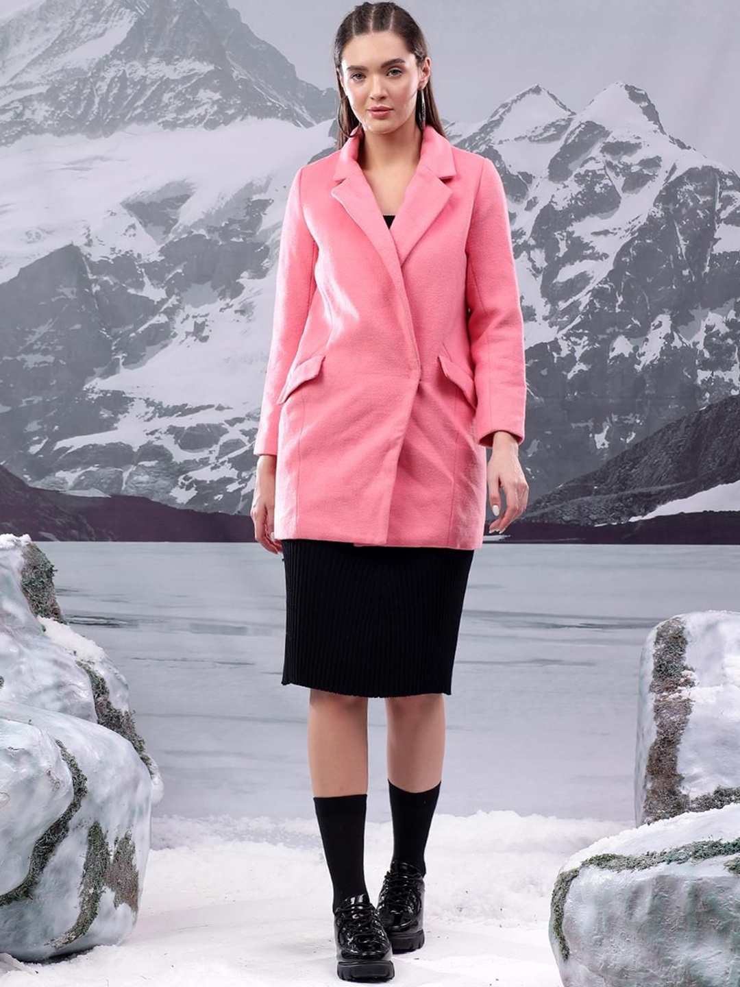 

Kotty Women Regular Fit Single-Breasted Cotton Overcoat, Pink