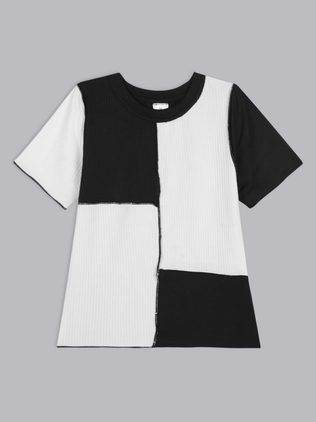 

BAESD Girls CT9 Colourblocked Raw Edge Round Neck Cotton T-shirt, Black