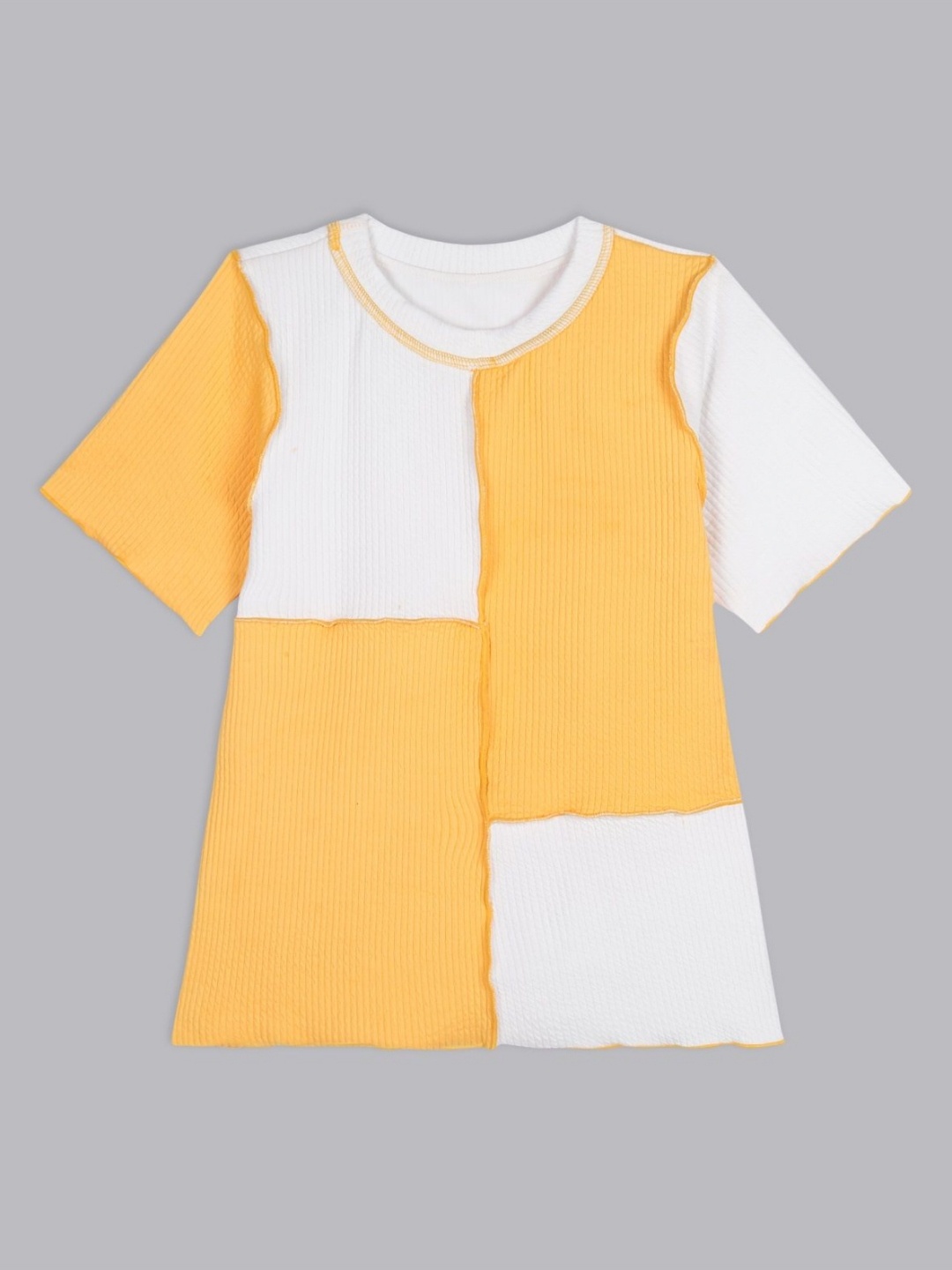 

BAESD Girls CT9 Colourblocked Raw Edge Round Neck Cotton T-shirt, Yellow