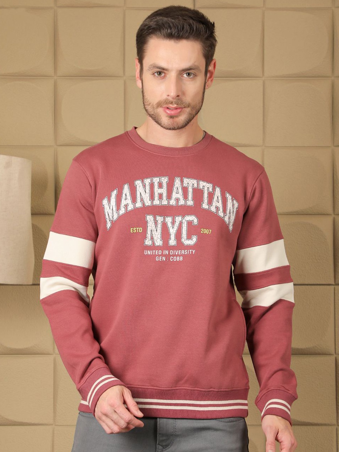 

COBB Men Typography Printed Pullover Sweatshirt, Mauve