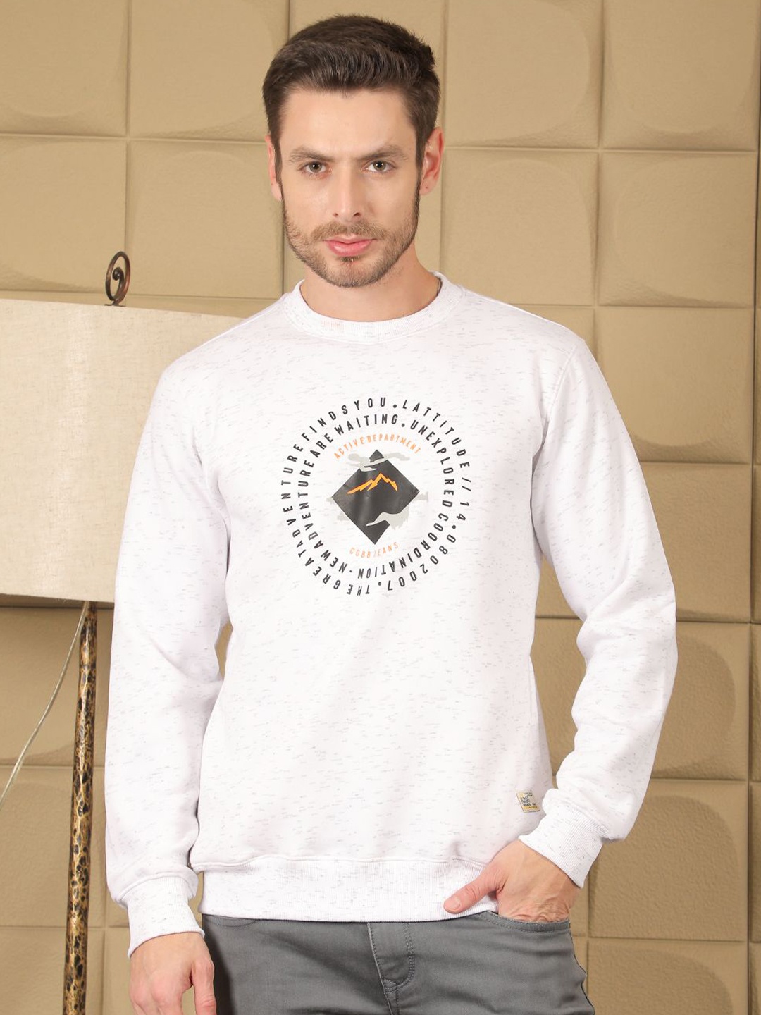

COBB Men Graphic Printed Cotton Sweatshirt, White