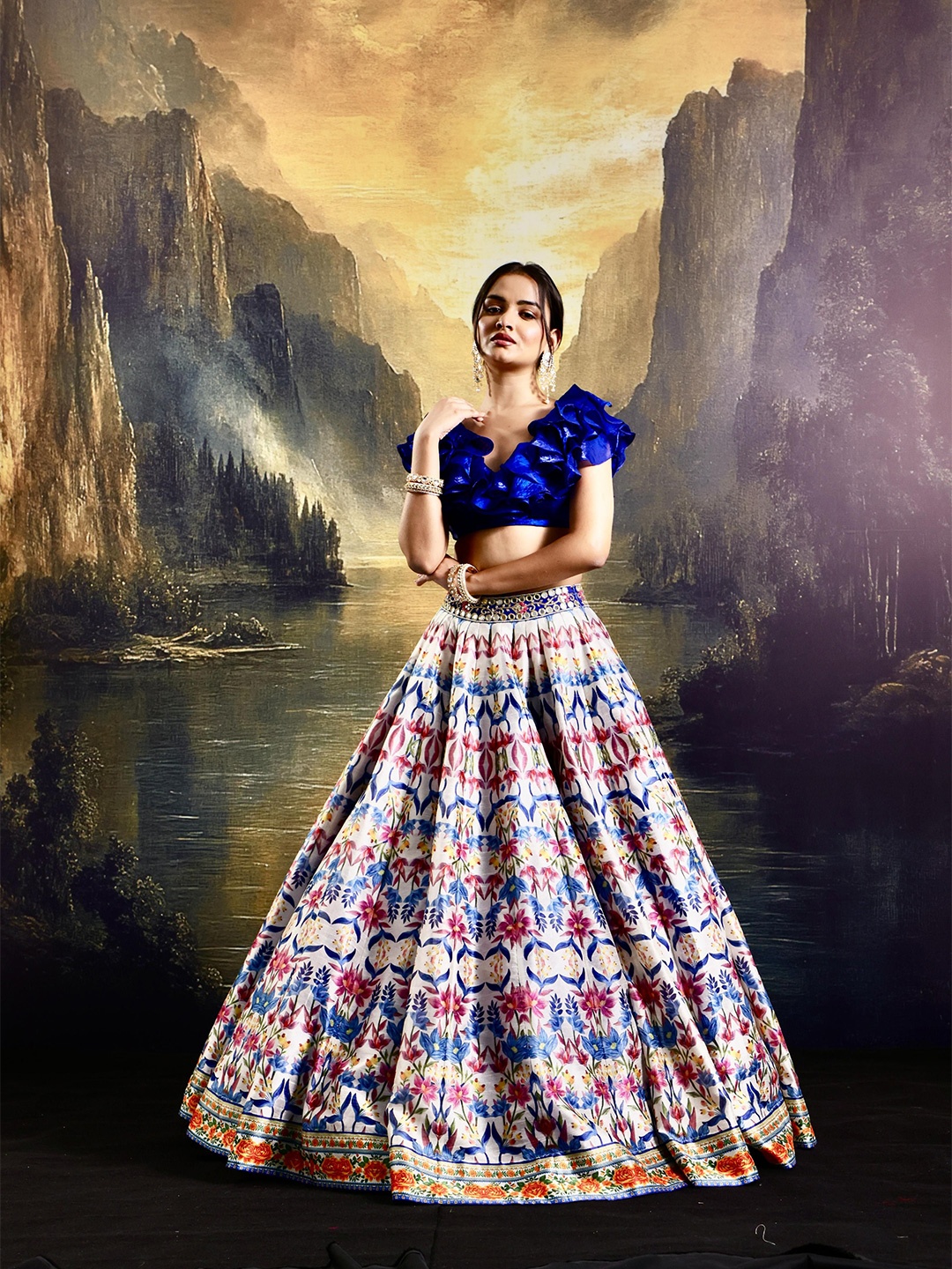 

Rashika Sharma Embellished Sequinned Made to Measure Lehenga Set, Navy blue