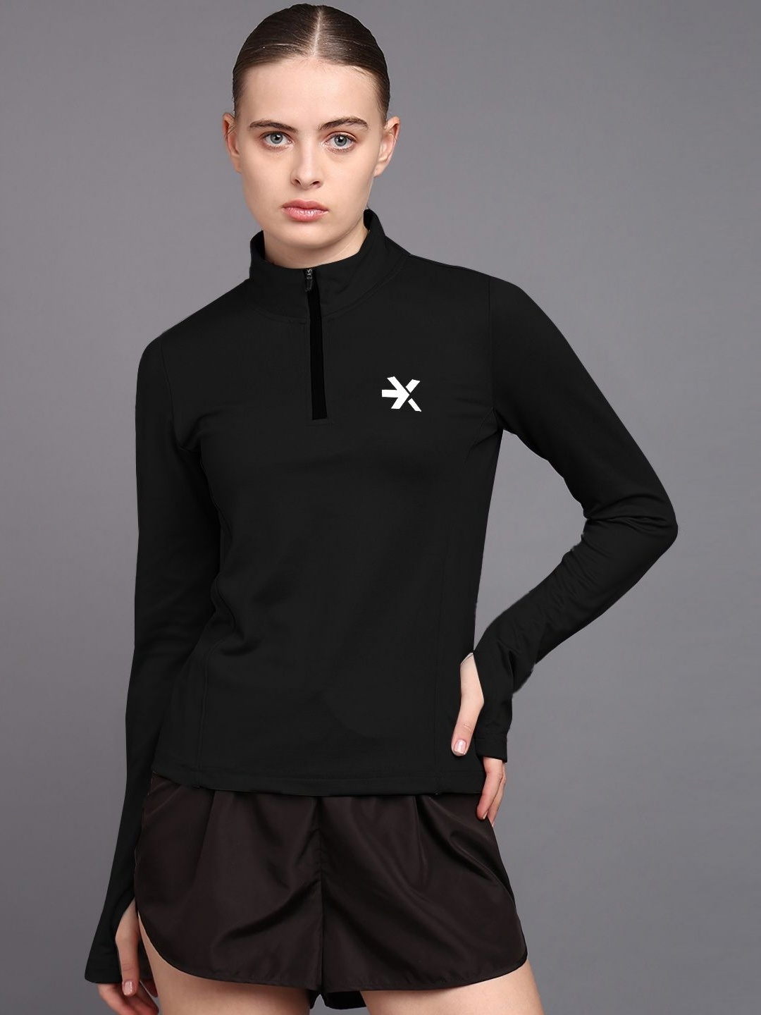 

HRX by Hrithik Roshan Women Graphic Printed High Neck Sports T-shirt, Black
