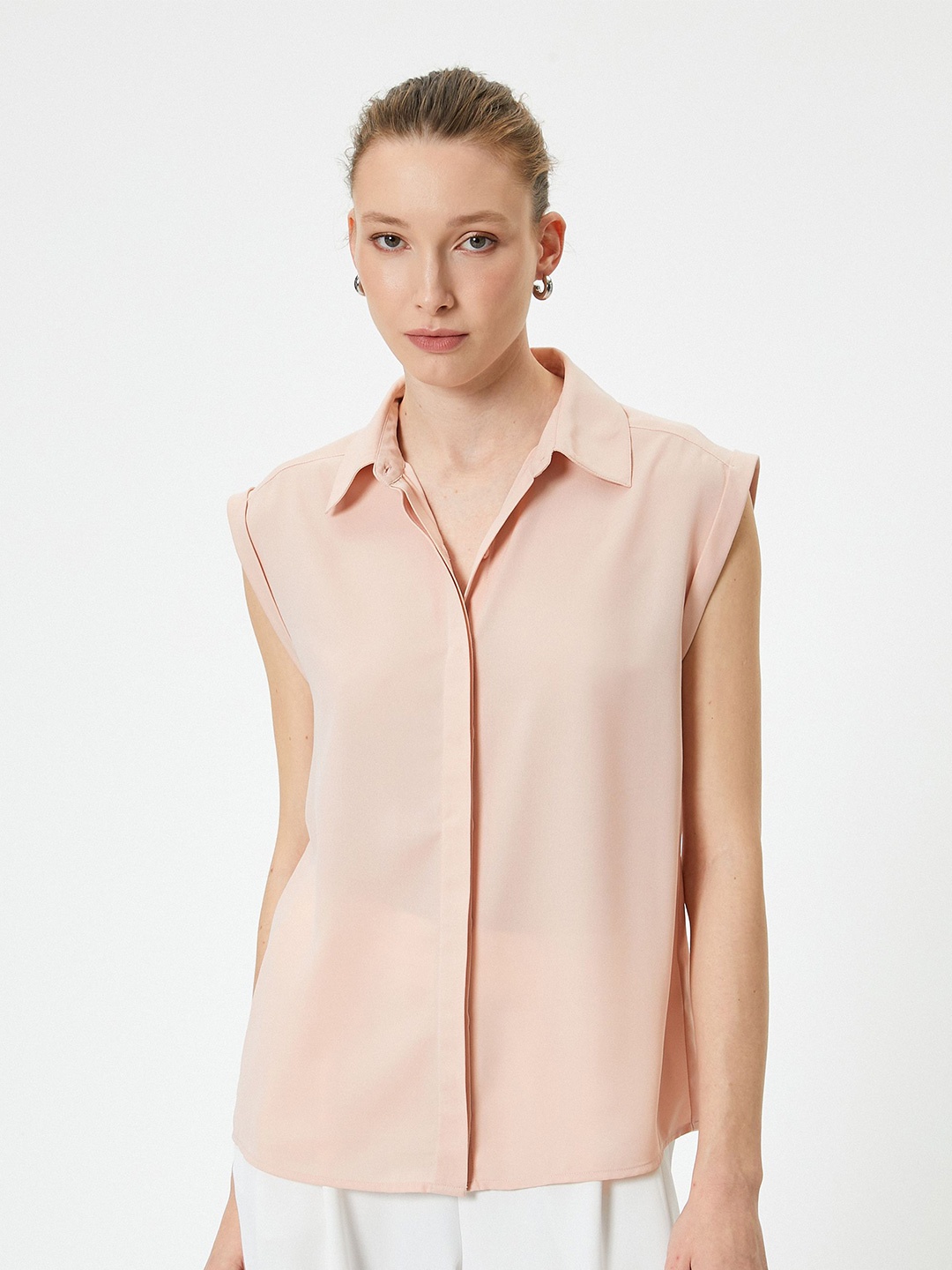 

Koton Women Spread Collar Solid Casual Shirt, Peach