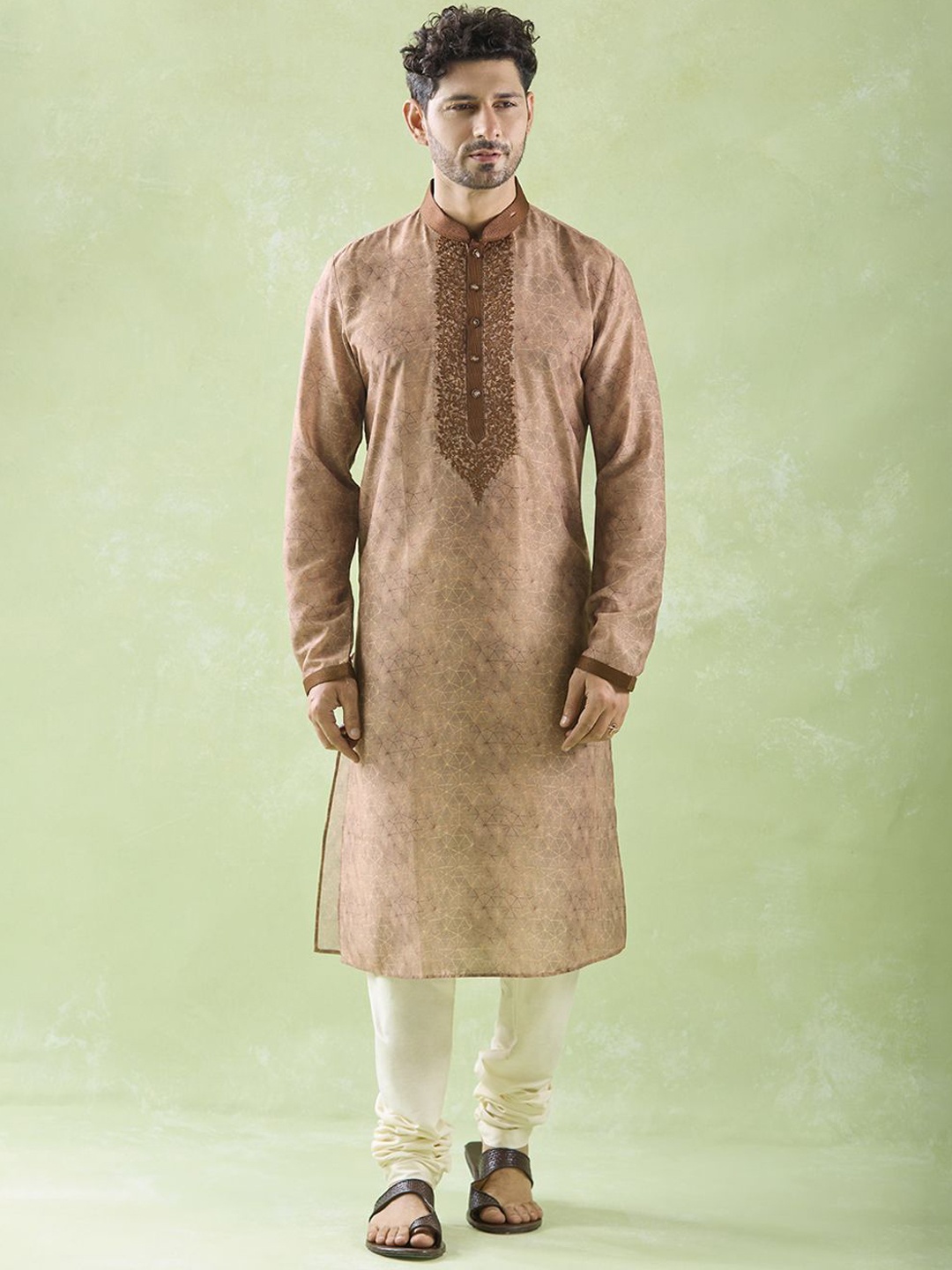 

Arihant Rai Sinha Ethnic Motifs Yoke Design Thread Work Straight Kurta With Churidar, Brown