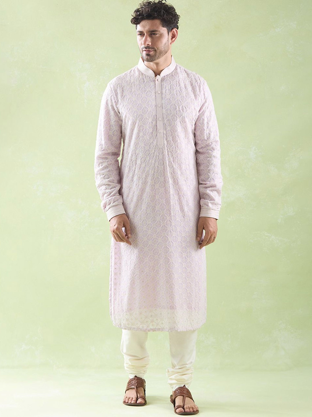 

Arihant Rai Sinha Floral Embroidered Straight Kurta with Churidar, Purple