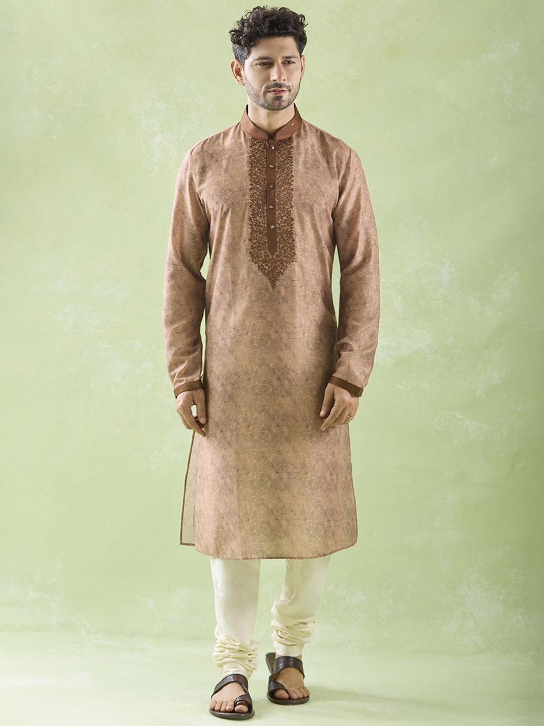 

Arihant Rai Sinha Floral Embroidered Straight Kurta with Churidar, Brown