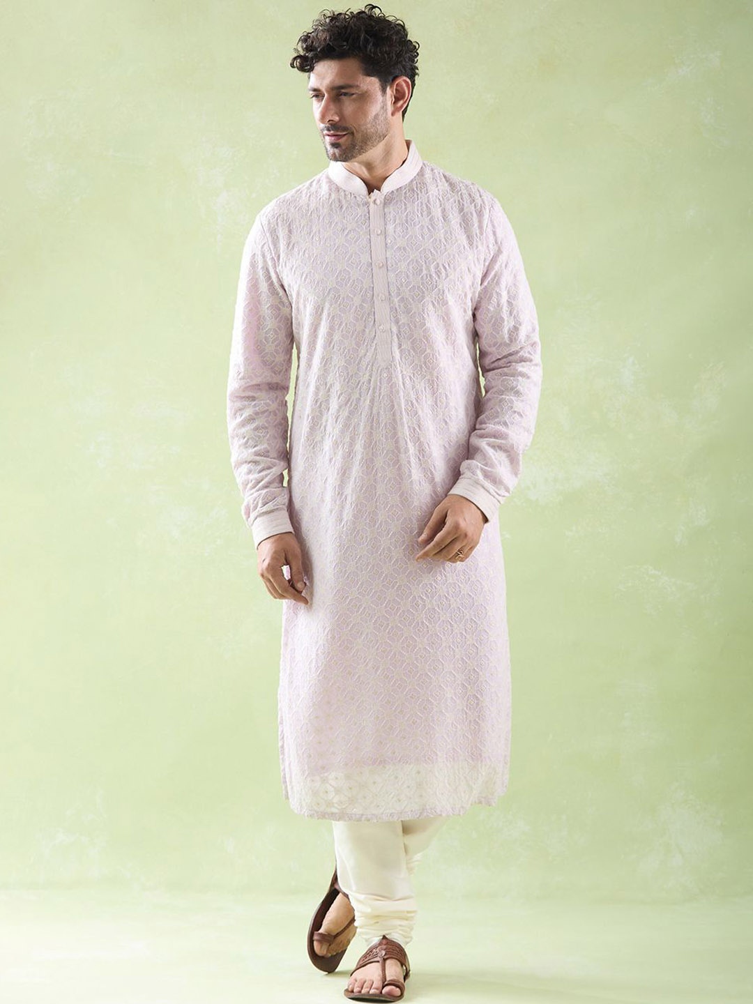 

Arihant Rai Sinha Floral Embroidered Chikankari Georgette Kurta With Churidar, Purple