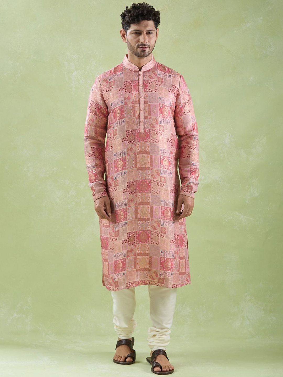 

Arihant Rai Sinha Ethnic Motifs Printed Straight Kurta With Churidar, Pink
