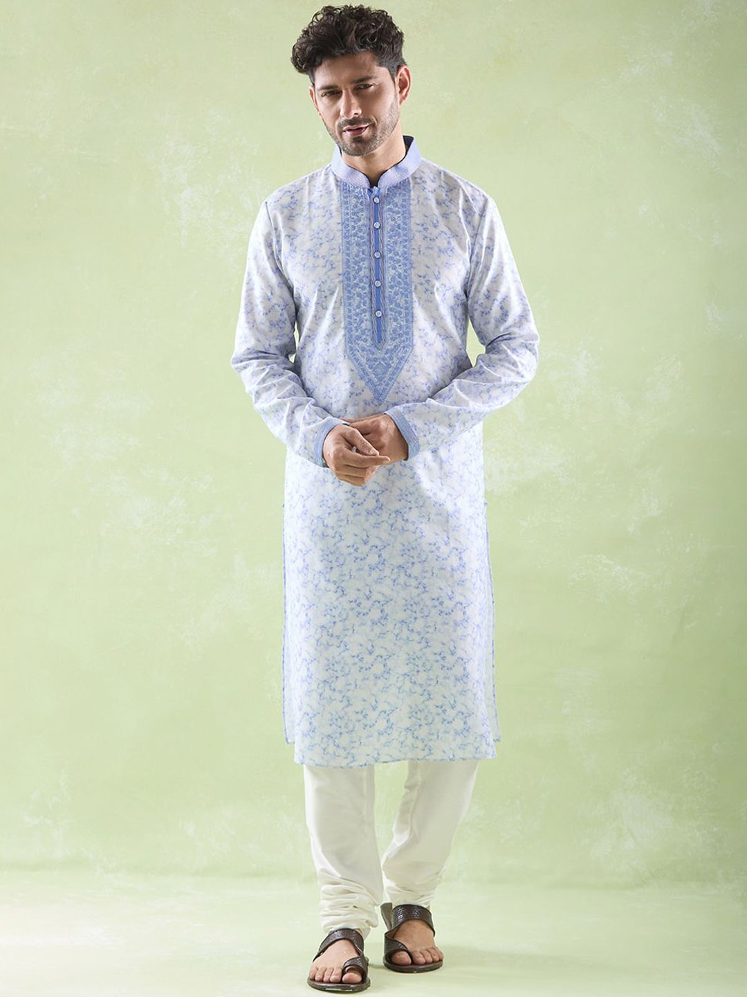 

Arihant Rai Sinha Printed Straight Kurta with Churidar, Blue