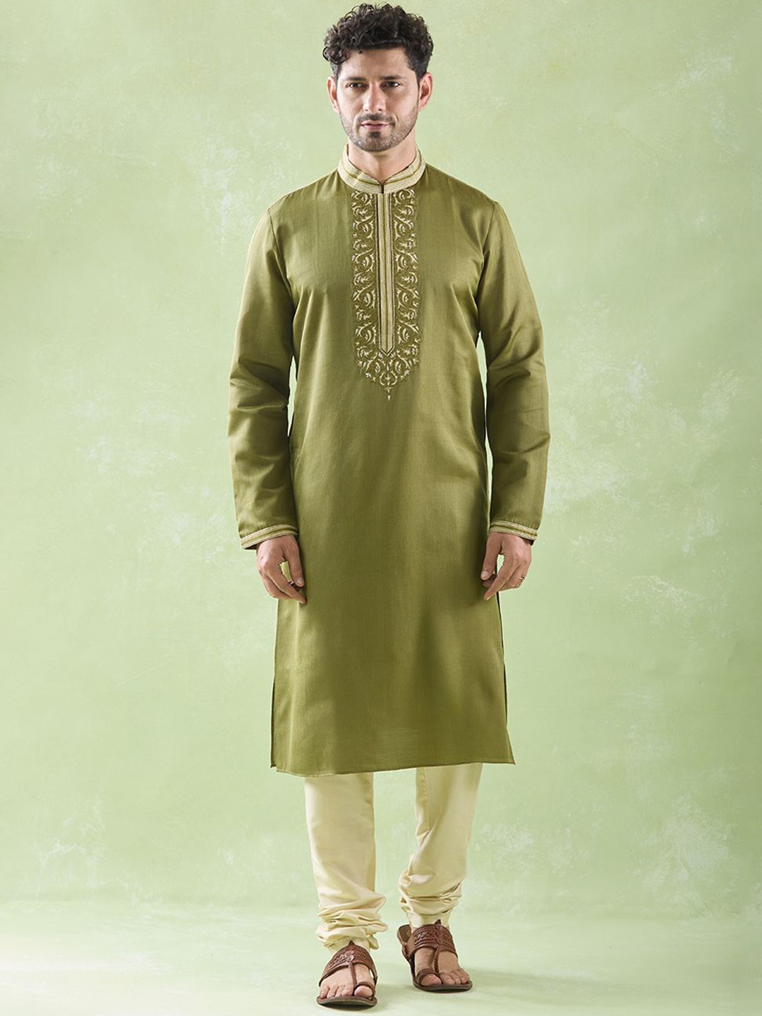 

Arihant Rai Sinha Ethnic Motifs Yoke Design Thread Work Straight Kurta With Churidar, Green