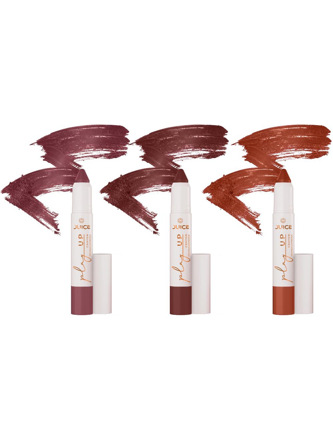 

JUICE Set Of 3 Play Up Transfer Proof Lip Crayon Lipstick - 9 g Each - Mcr03 Mcr04 Mcr05, Brown