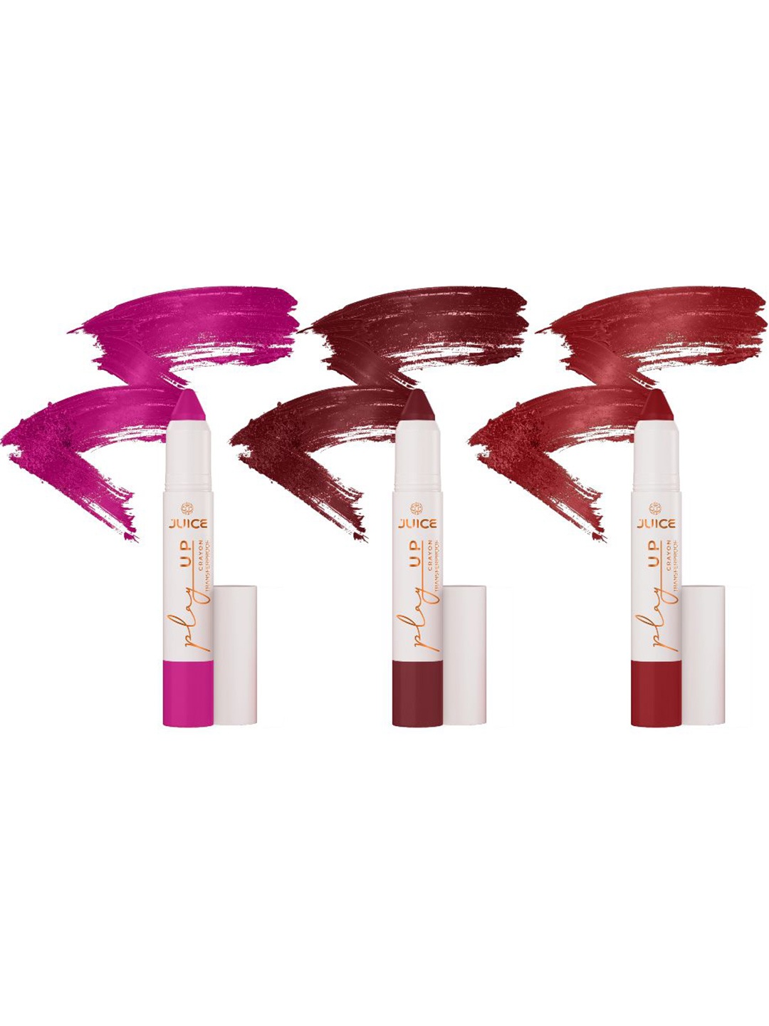 

JUICE Set Of 3 Play Up Transfer Proof Lip Crayon Lipstick - 9 g Each - MCR07 MCR10 MCR12, Pink