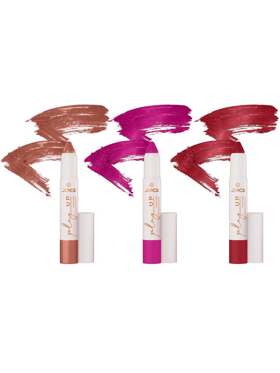 

JUICE Set Of 3 Play Up Transfer Proof Lip Crayon Lipstick - 9 g Each-M01 M07 M08, Brown