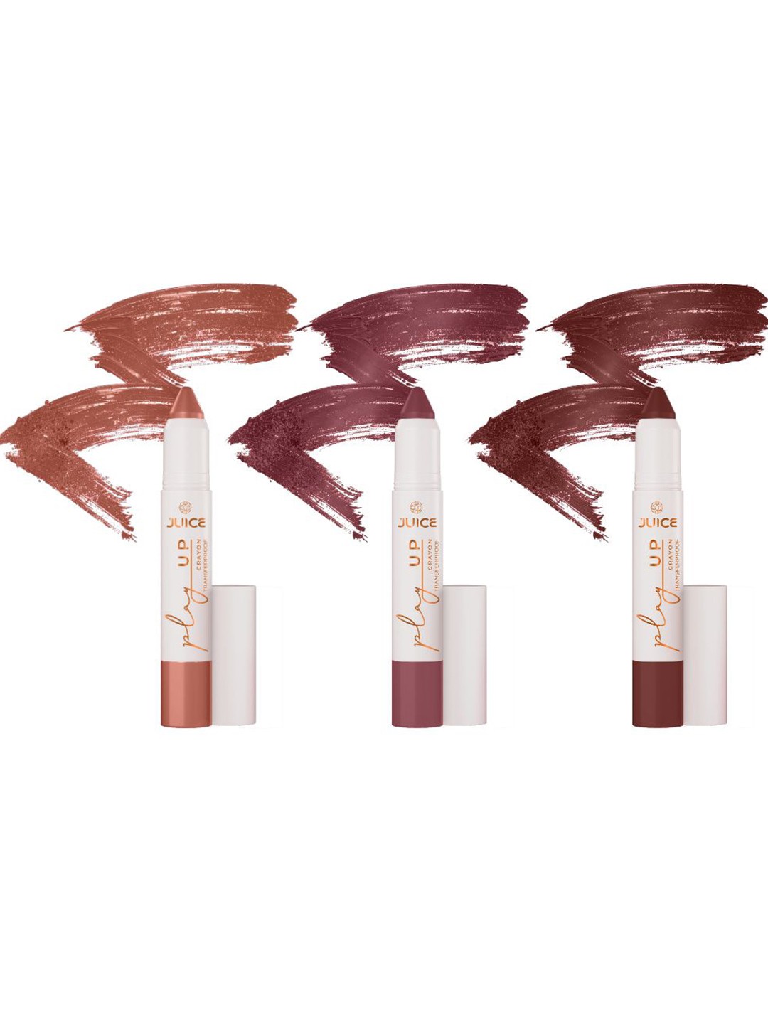 

JUICE Set Of 3 Play Up Long Lasting Lip Crayon - 9 g Each - Shade -M01 - M04 - M05, Brown