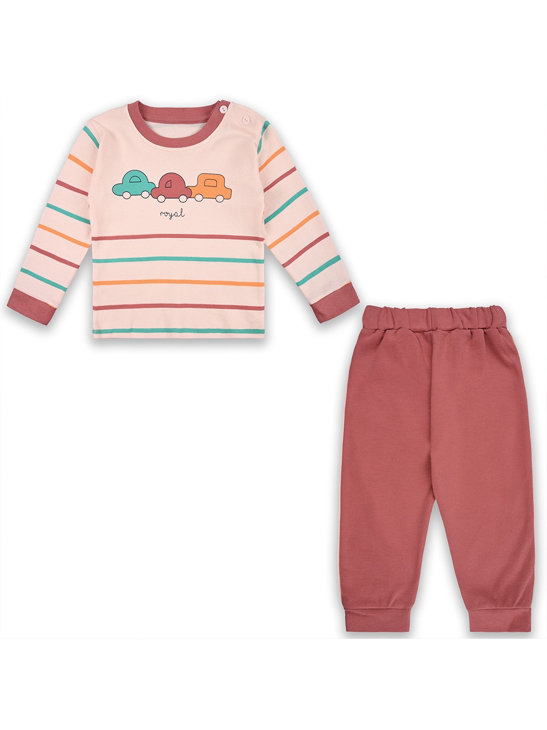 

Wish Karo Boys Striped Round Neck Long Sleeves T-Shirt With Jogger, Peach