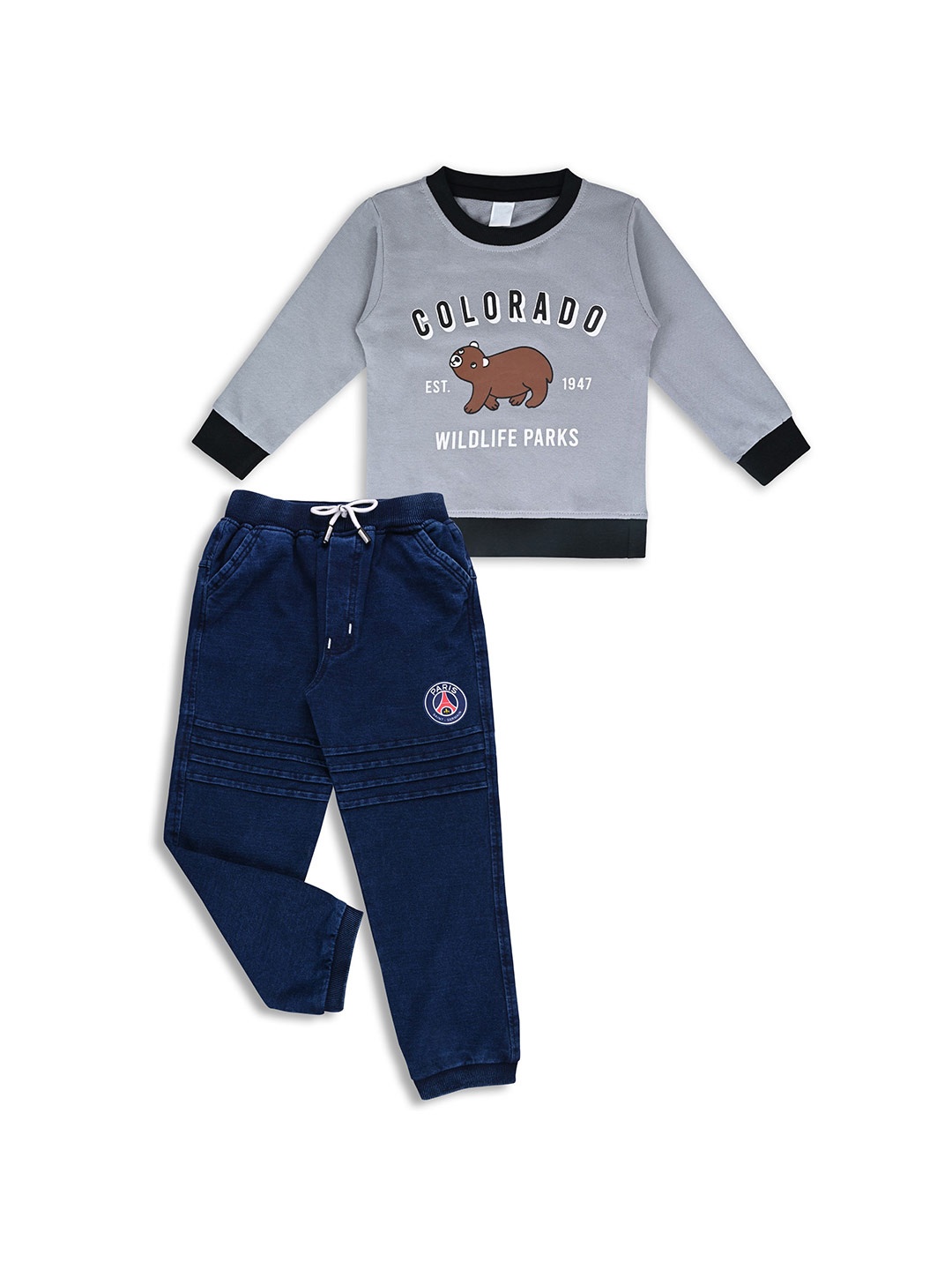 

Wish Karo Boys Printed Round Neck Long Sleeves Sweatshirt With Trouser, Grey