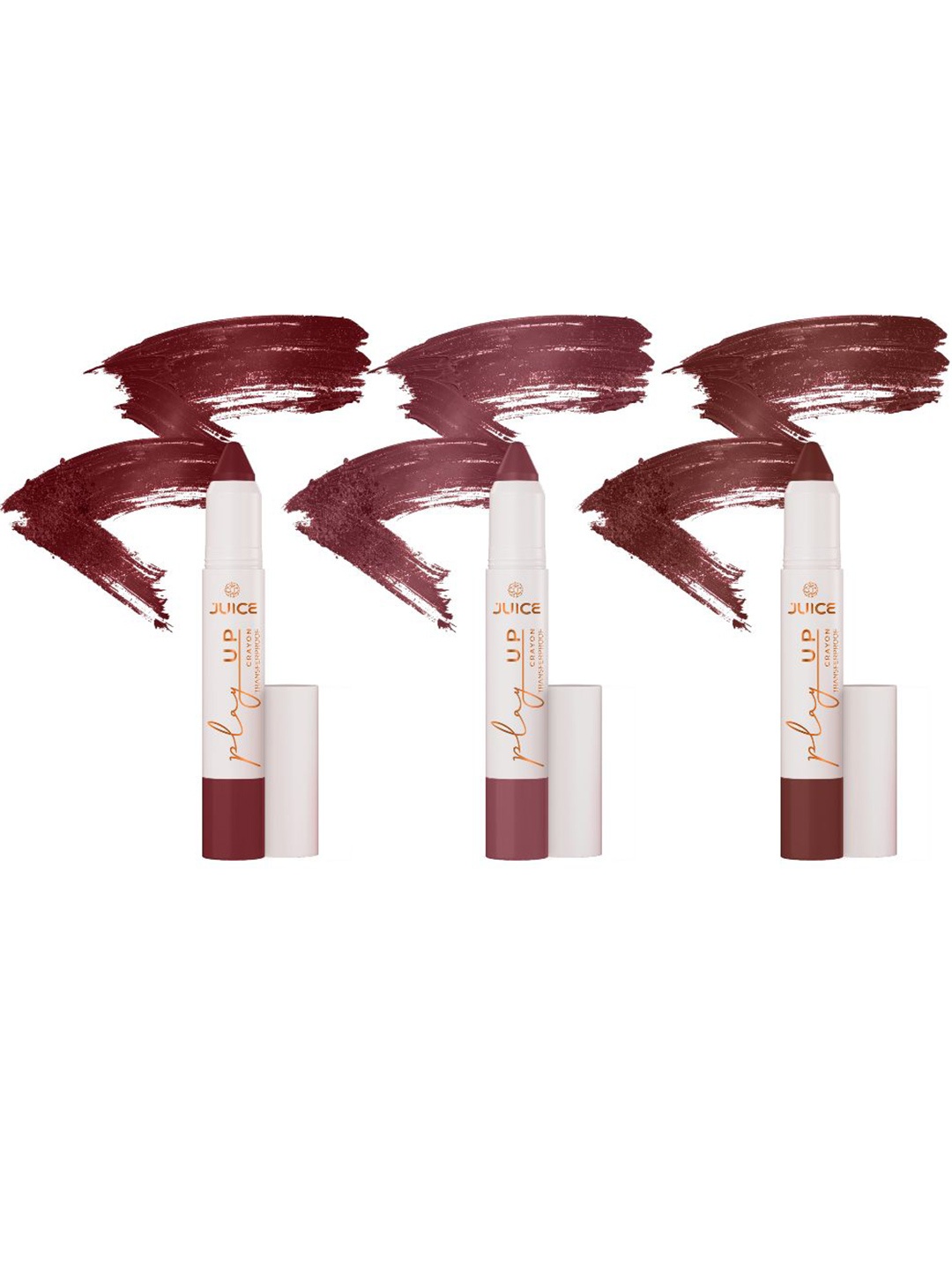 

JUICE Set Of 3 Play Up Transfer Proof Lip Crayon Lipstick - 9 g Each - MCR05 MCR12 MCR04, Brown