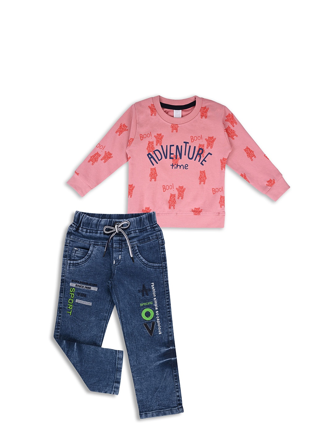 

Wish Karo Boys Printed Round Neck Long Sleeves Sweatshirt With Trouser, Peach