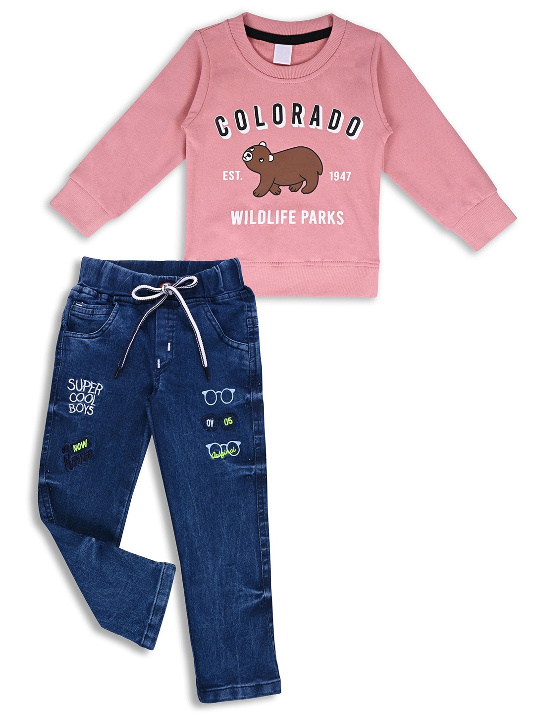 

Wish Karo Boys Printed Round Neck Long Sleeves Sweatshirt With Trouser, Peach