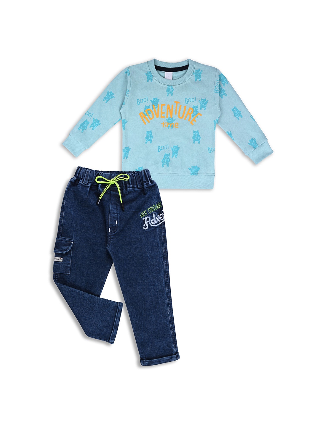 

Wish Karo Boys Printed Round Neck Long Sleeves Sweatshirt With Trouser, Blue