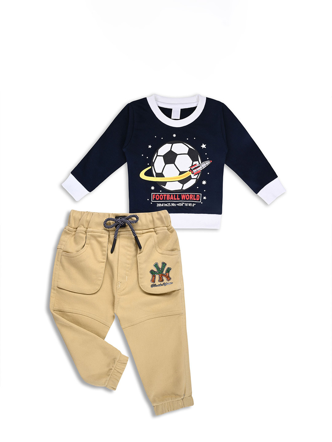 

Wish Karo Boys Printed Round Neck Long Sleeves Sweatshirt With Jogger, Navy blue
