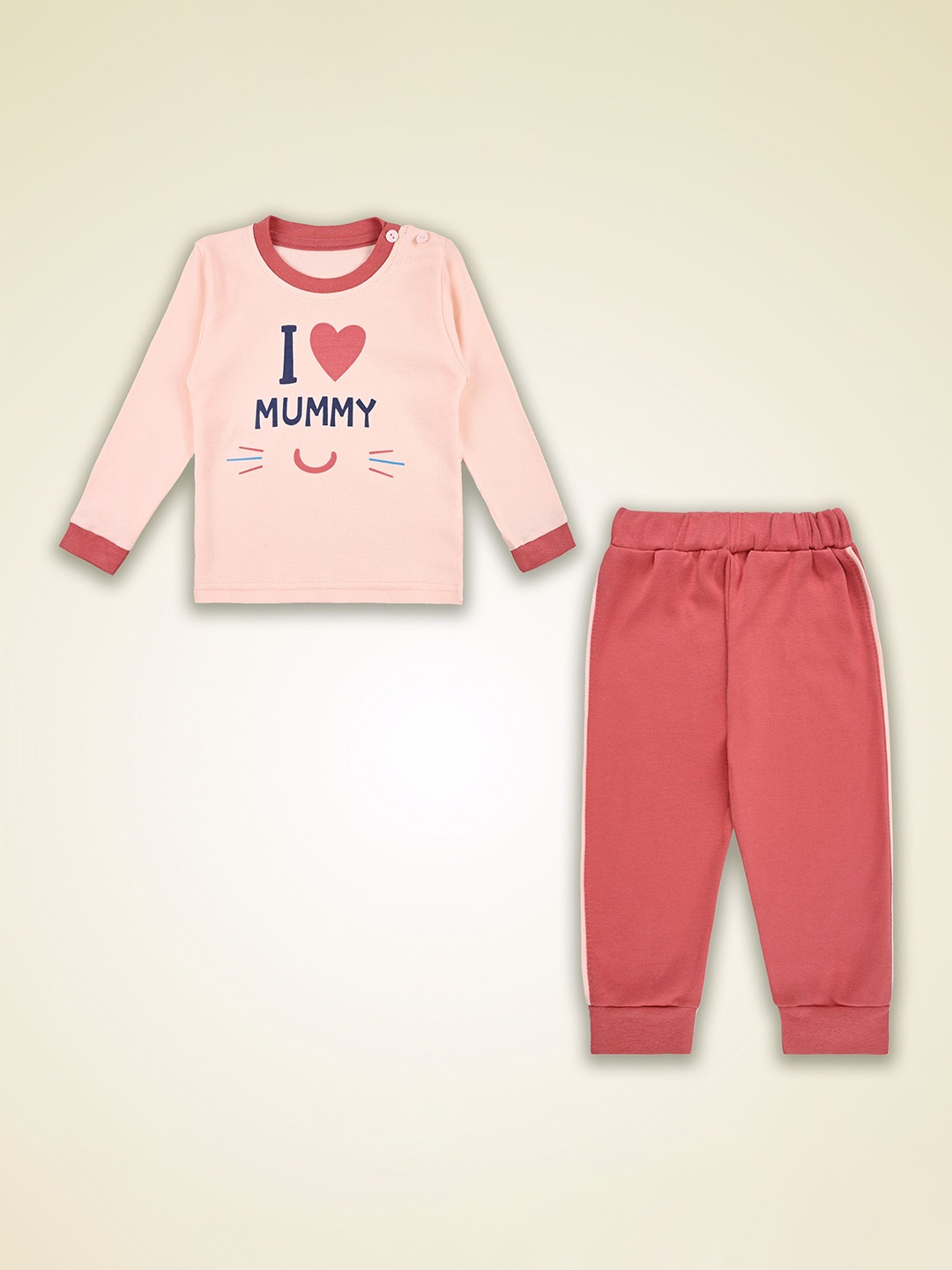 

Wish Karo Boys Printed Round Neck Long Sleeves T-Shirt With Jogger, Peach