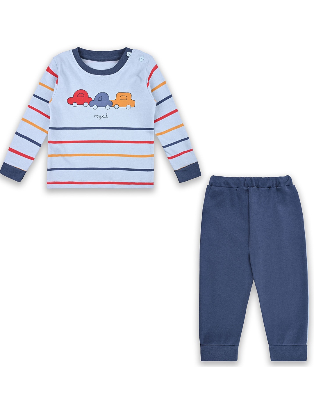 

Wish Karo Boys Striped Round Neck Long Sleeves T-Shirt With Jogger, Blue